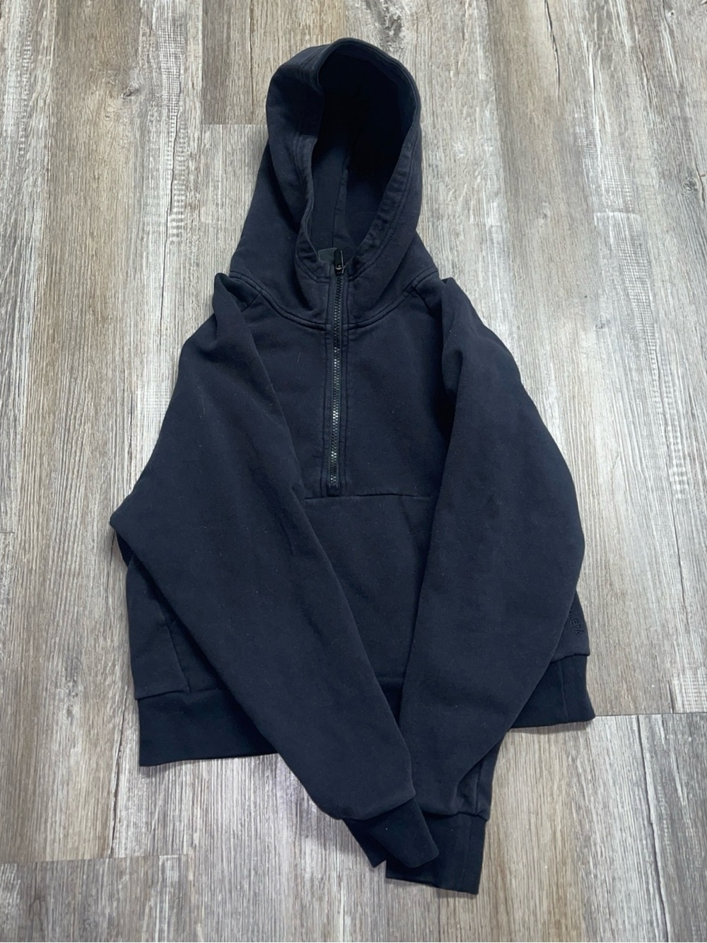Athleta Small Black Half Zip-Up Hoodie Cotton Blend Thru Pocket